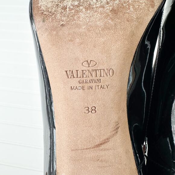 Valentino Black Patent Leather Velvet T-Strap Block Heel Ankle Strap Pumps 38 - Picture 8 of 9